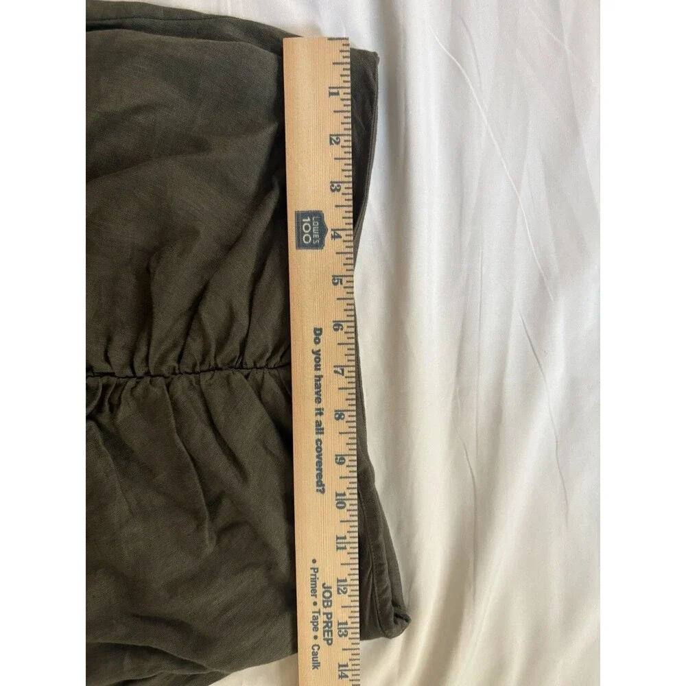 Stateside Linen Ruched Front Slit Skirt in Army Green Knee Length Size US XS